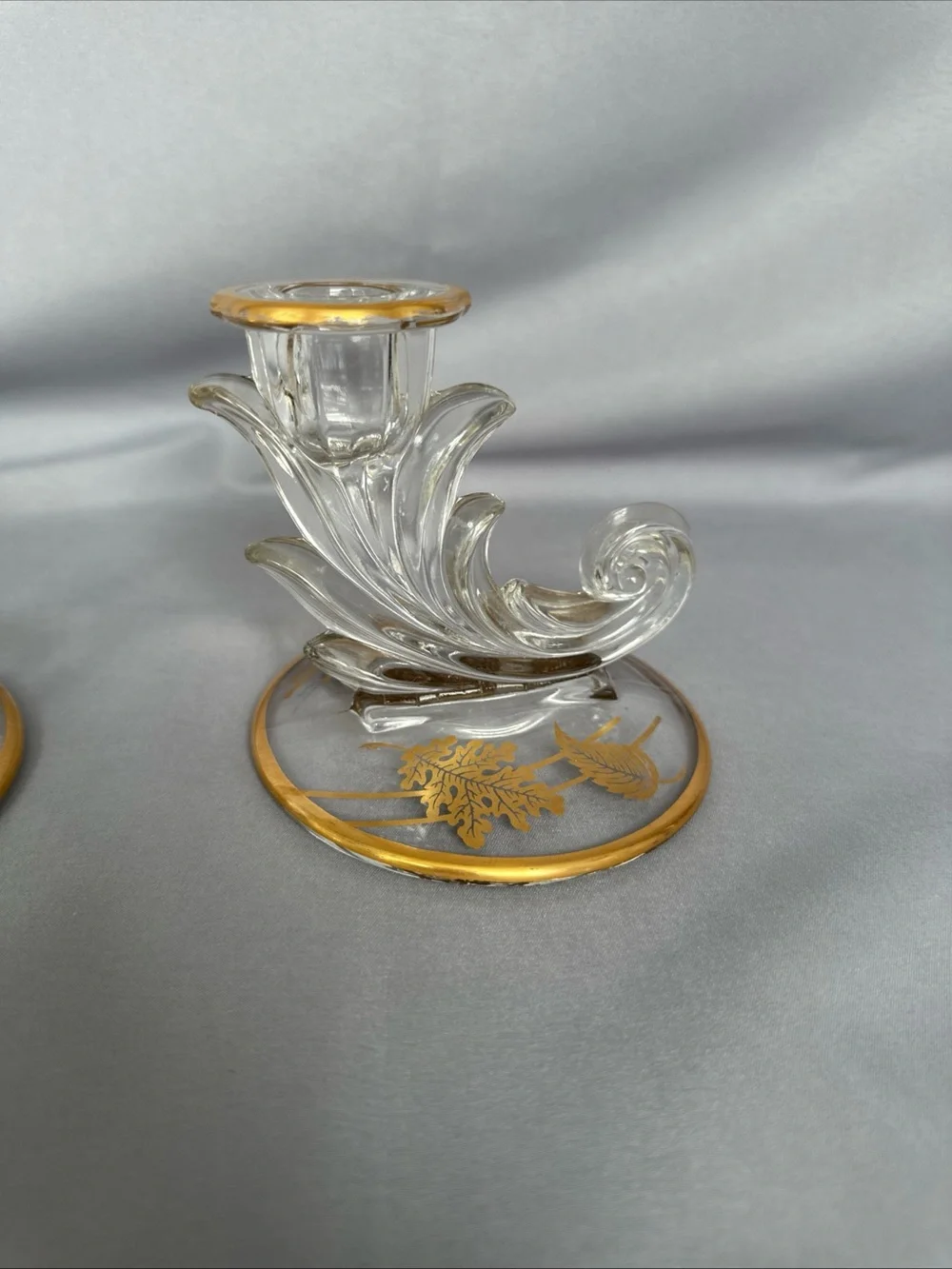 Vintage Fosteria Baraque Taper Candle Holders 22K Overlay Cornucopia Glass Art